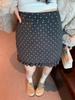 Black Polka Dot Bodycon A-Line Woolen Skirt, Elastic High Waist, Ruffle Hem, Spring/Autumn Fit for Plus Size Women