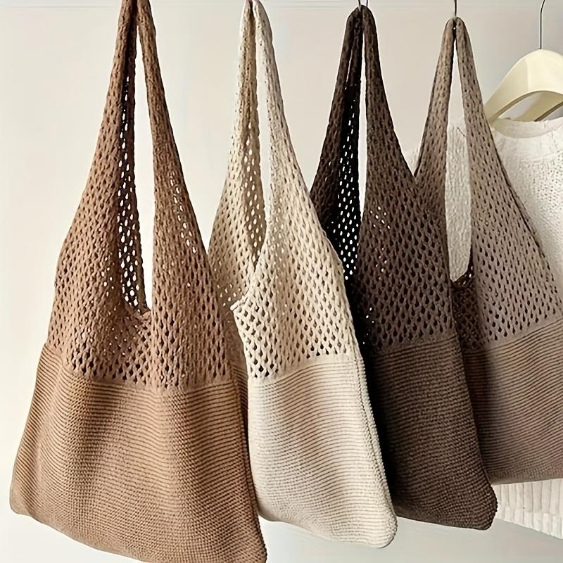 Borsa a Tote in Maglia Bohemien da Donna con Design ajour, Borsa a Spalla in Nylon per Uscite Casual e Viaggi in Spiaggia, Borsa a Tote da Spiaggia alla Moda