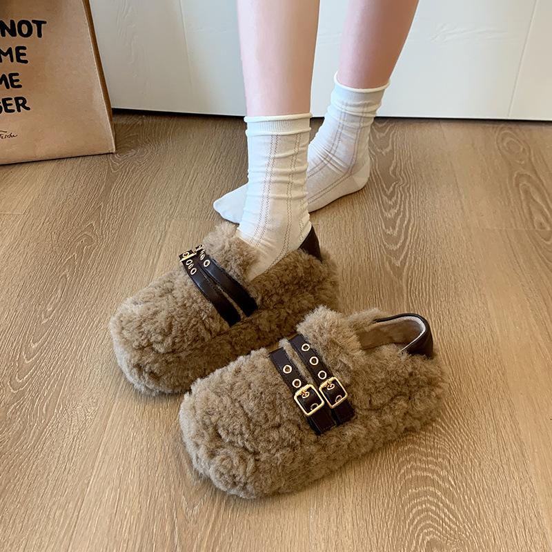 Niche high-end módní taška hlava Mao Mao pantofle dámské podzim a zima 2025 nové svrchní oblečení přezka na opasek taška hlava bavlněný mop