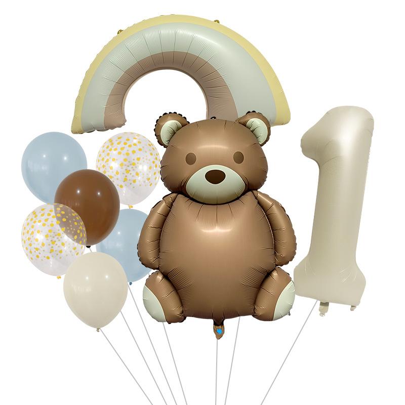 

Cute Matte Teddy Bear Balloon Set Milk White Digital Aluminum Film Balloon Birthday Party Decoration Rainbow Matte Teddy Bear Set 1