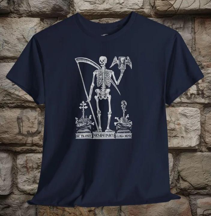 Skeleton Grim Reaper Cross Hourglass T-Shirt Memento Mori Graphic Tee for Men XXXXL