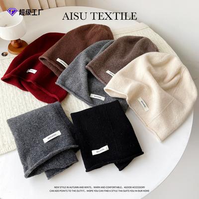 Solid Color Wool Knitted Stacking Hat Women's Autumn and Winter 0% All-wool Knitted Hat Fashionable Versatile Cold Hat Ear Protection Hat