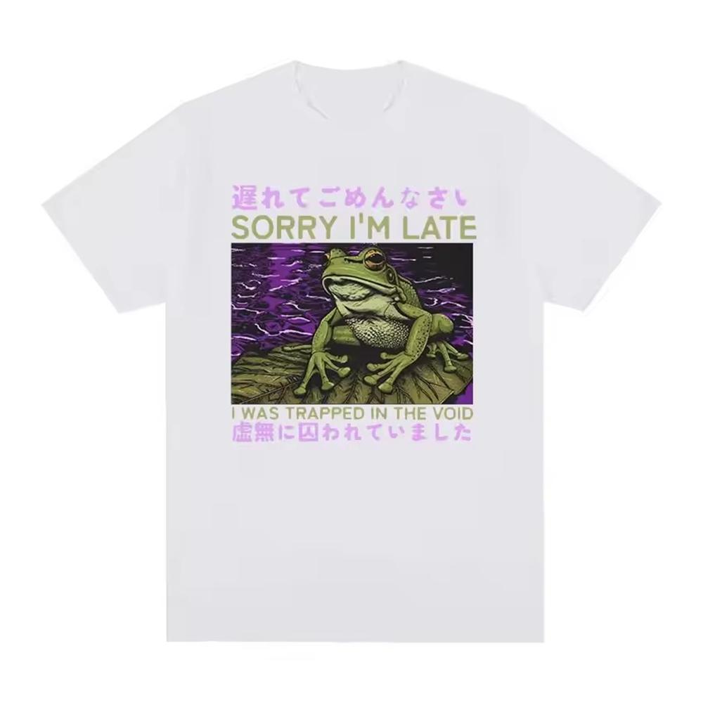 

Извините, я опоздал, японская забавная футболка с рисунком лягушки, мужская одежда, короткий рукав, круглый вырез, принт, пуловер, футболки XXXL