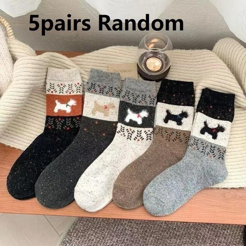 5 Pairs of Socks for Girls, Cartoon Cute Little Bear Mid-Calf Socks, Thickened for Autumn and Winter, Warm Wool Slouch Socks, Ne