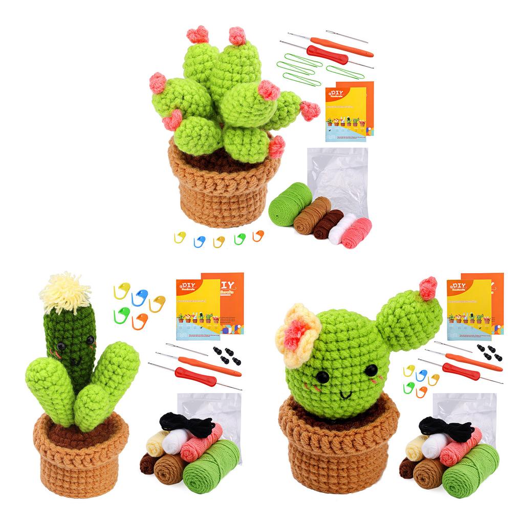 DIY Crochet Craft Set Crochet Potted Plant Kits with Crochet Hook, Yarns, Needle, Instructions, Accessories for Beginner