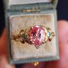 1pz Anello di Lusso alla Moda con Fiori Incastonato con Zirconi Sintetici Rosa