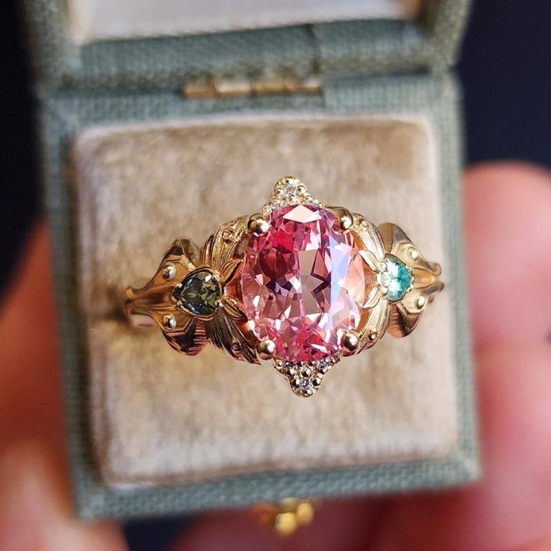 1pz Anello di Lusso alla Moda con Fiori Incastonato con Zirconi Sintetici Rosa