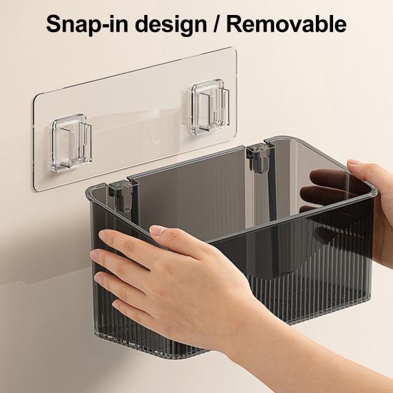 Wall Mount for Small Items Wall-mounted Storage Rack, Transparent Plastic Space Saving Organizer Bin, Multi Purpose Self Adhesive No Drill Container