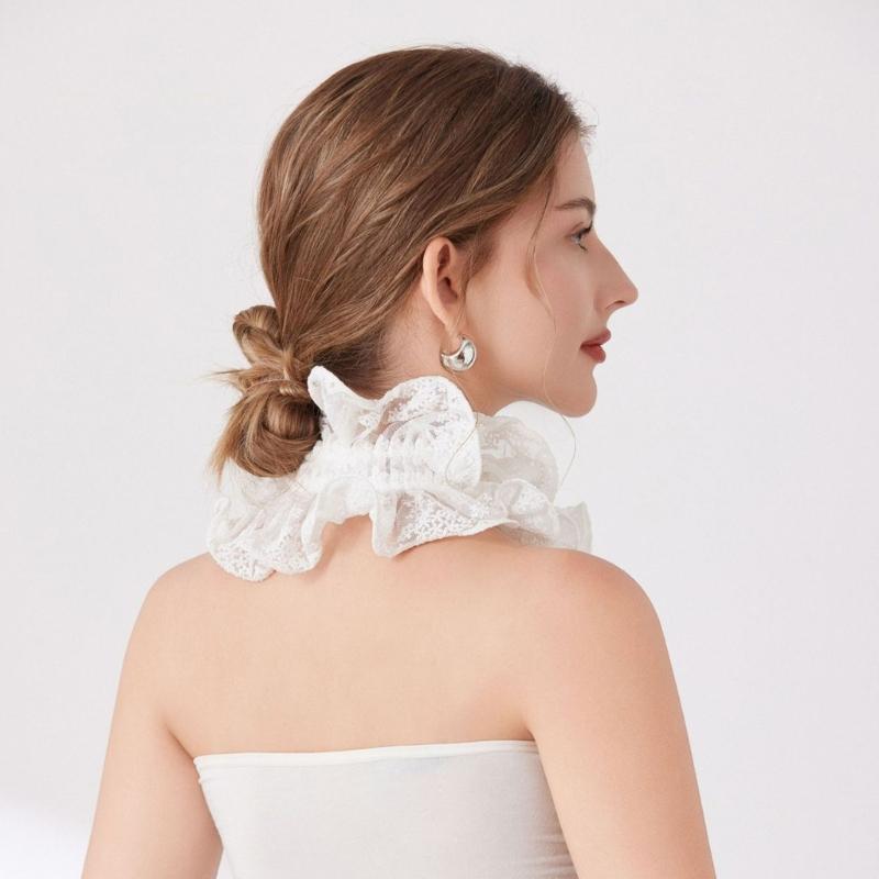 Ruffle Faux Collar Cuffs Sleeves Collar Insert Outfit Enhancer for Office Women Various Occasion Clothing Accessory