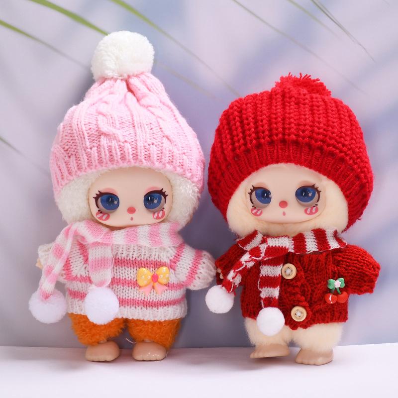 Oblečení pro panenku Liila Luck Cat 16cm panenka Knoflíkový svetr a vlněná čepice pro panenku Liila Luck Cat 16cm