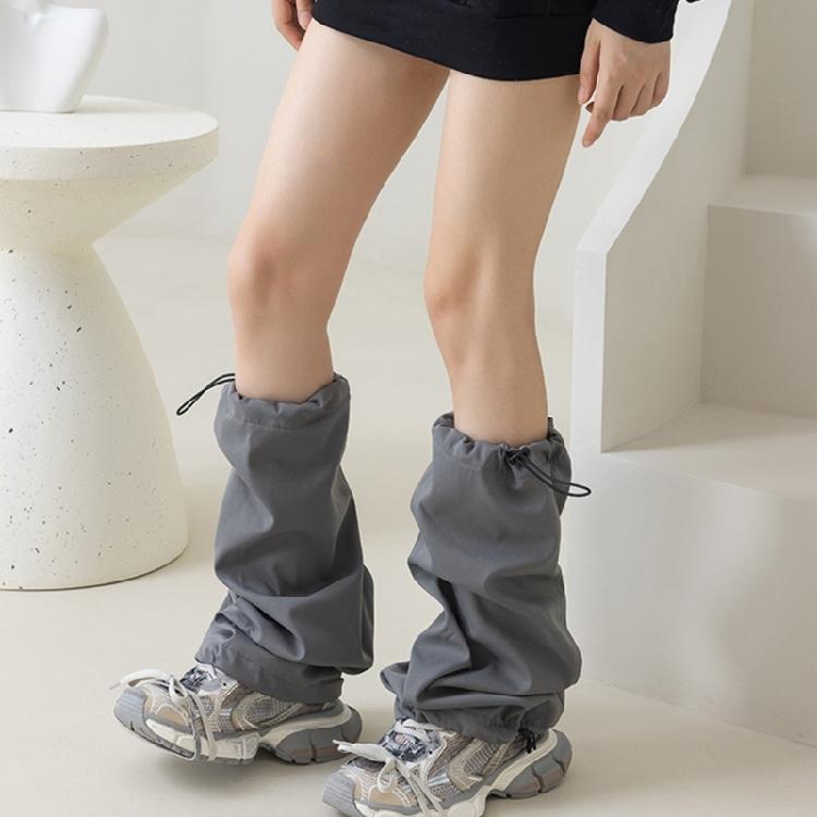 Harajuku Cargo Leg Cover with Adjustable Drawstring Motorcycle Punk Baggy Footless Socks Leg Warmer Gaiters for Women