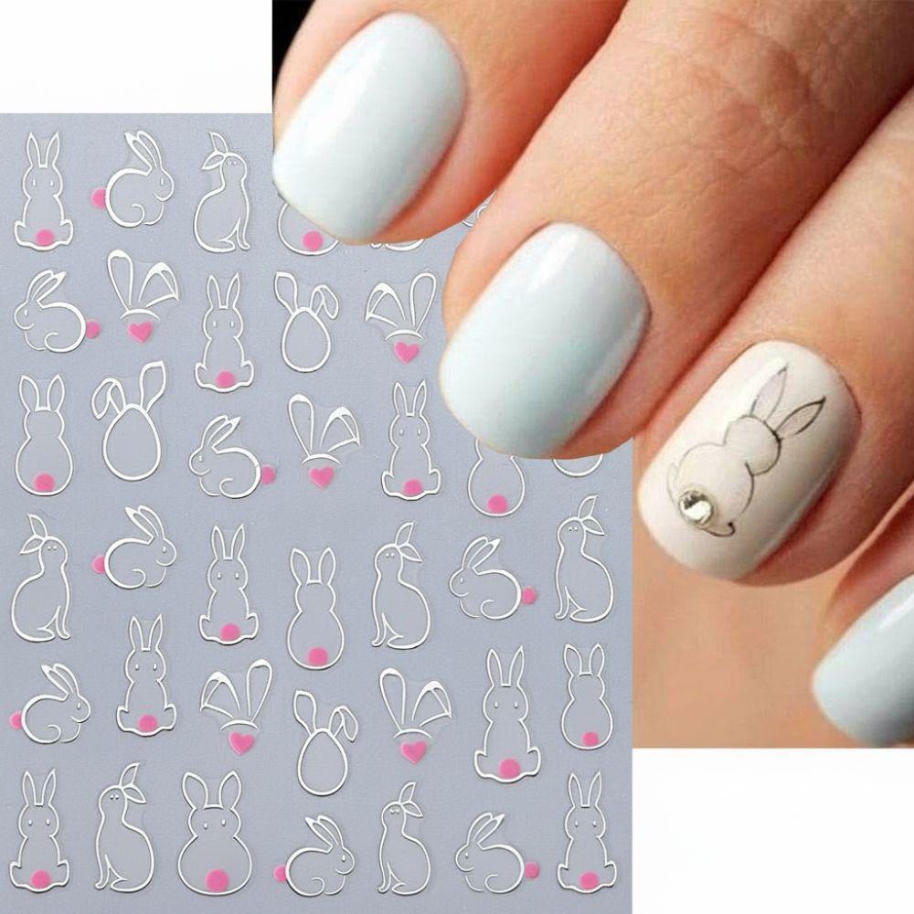 Rabbit Ears Nail Art Decals Waterproof Nail Decals New Easter Rabbit 3D Nail Stickers  Manicure DIY