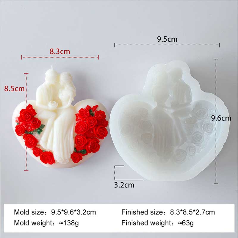 DIY Love Couples Valentine's Day Rose Silicone Mold Handmade Scented Candle Plaster Form Mold Wedding Candle Making Molds
