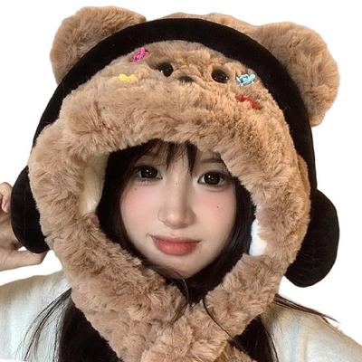 Warm Fleece Liner Earflap Hat All Age Lovely Headphones Plush Bear Hat Outdoor Activity Caps Windproof Thermal Headwear