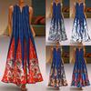 Women Plus Size Print Daily Casual Sleeveless Vintage Bohemian V Neck Maxi Dress