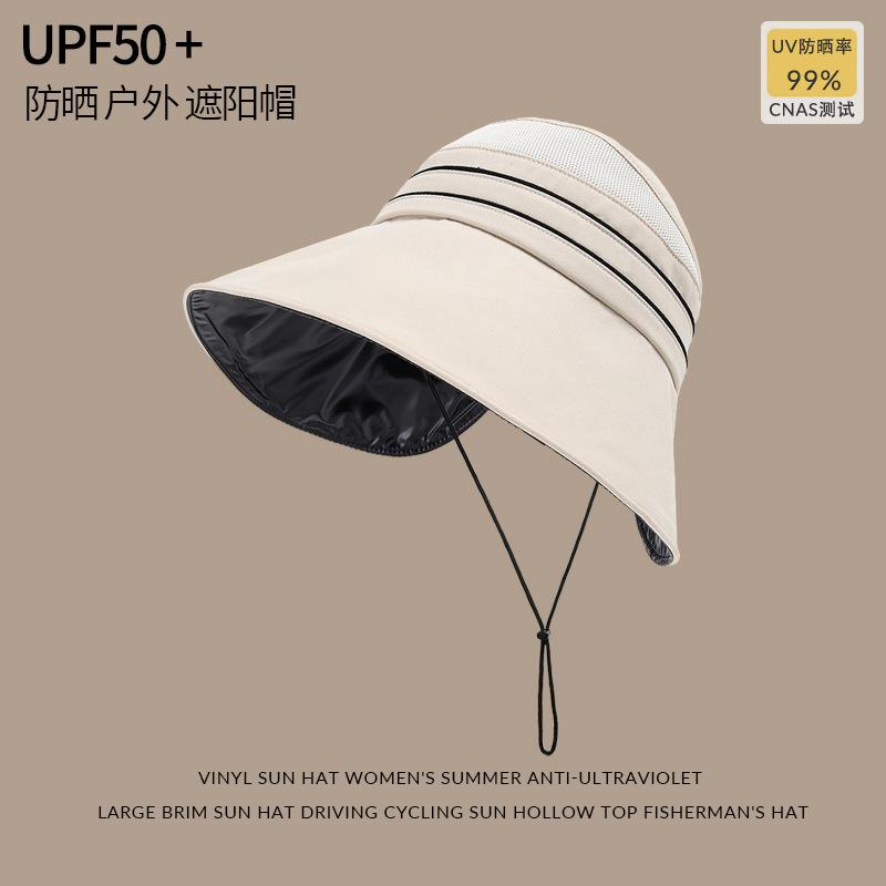 

Vinyl empty top sunscreen hat ladies summer UV protection big eaves bucket hat cycling versatile sunshade sun hat M (56-59cm) Windbreak Rope