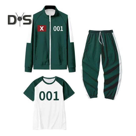 230 001 007 Tracksuit Cosplay Costume Korean Unisex Jacket Short Sleeve Top Jogging Pants 3 Piece Track Suit Set Masquerade Party Outfit