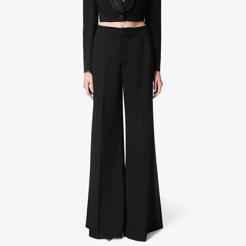 

Fashionable and Temperamental, with A Solid Color, A High-waisted Straight Leg, A Side Diamond Trim, and A High-end Sense of Long Suit Pants XL чёрный