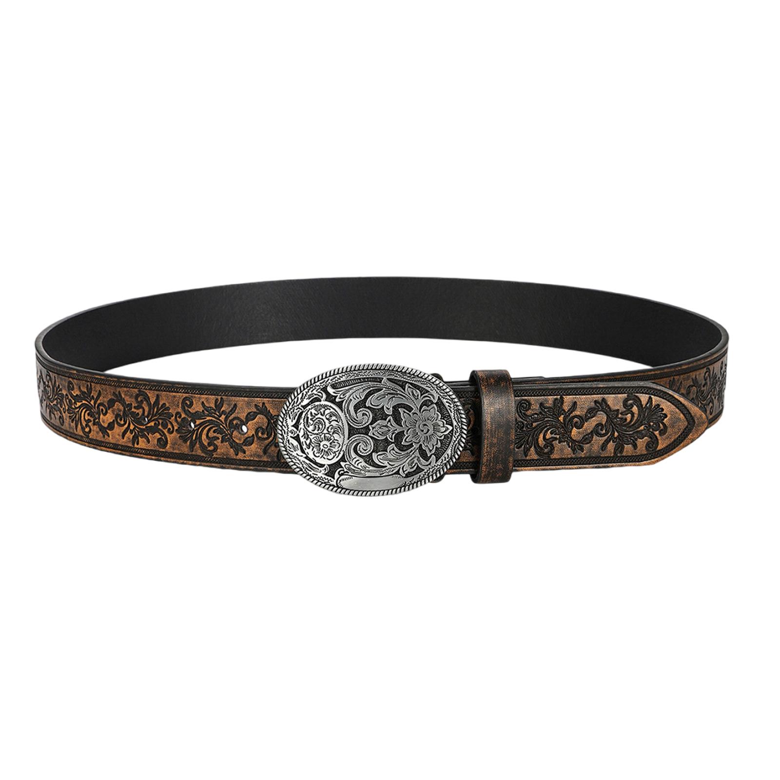 

Adjustable Ethnic Print Belt for Women PU Leather Waist Cincher Embossed Pattern Waist Decoration Clothing Accessory