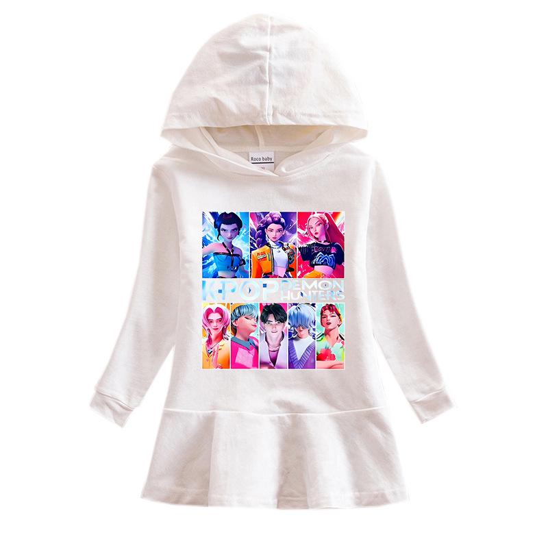 

Kpop Demon Hunter Girl Group Hooded Rainbow Ruffle Dress for Girls - Spring & Autumn Collection 100 cm