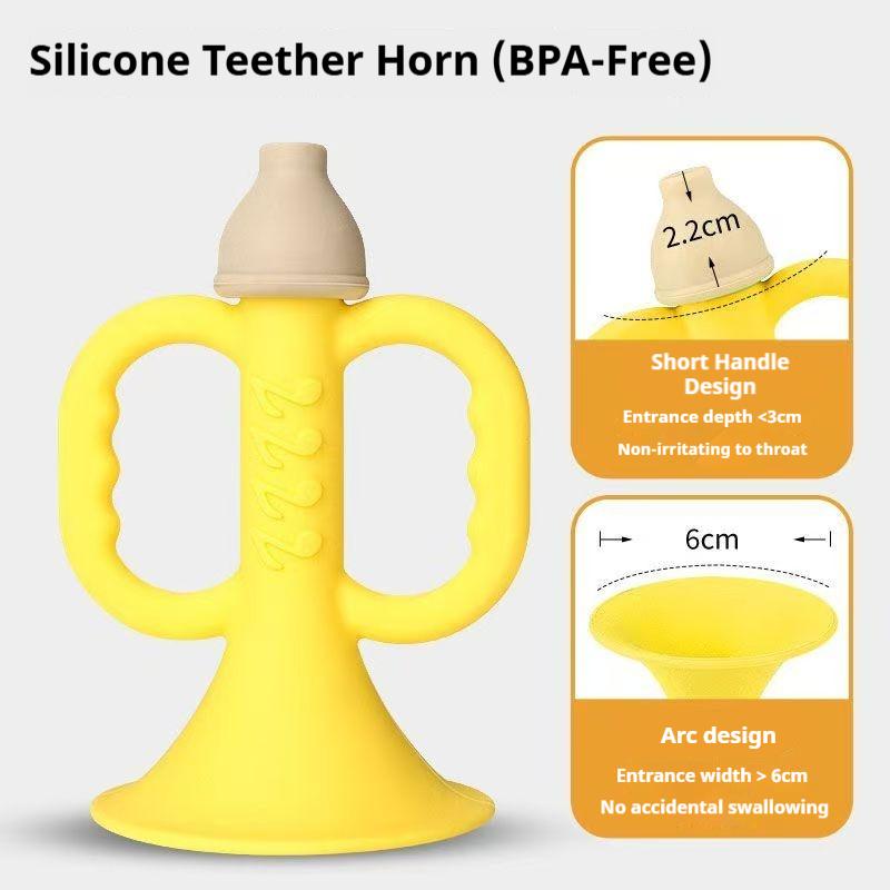 Baby-Trompeten-Beißspielzeug 3-in-1 Silikon-Zahnenhilfe Kauspielzeug mit Geräusch Frühes Lern-Sensorikspielzeug für Kleinkinder BPA-frei yellow