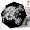 1pc Skull DayOfTheDead Automatic Open/close, Heavy-Duty Iron Frame & 8-Rib Structure, Compact Folding Umbrella for Women/Men, All-Season Travel, Hallo