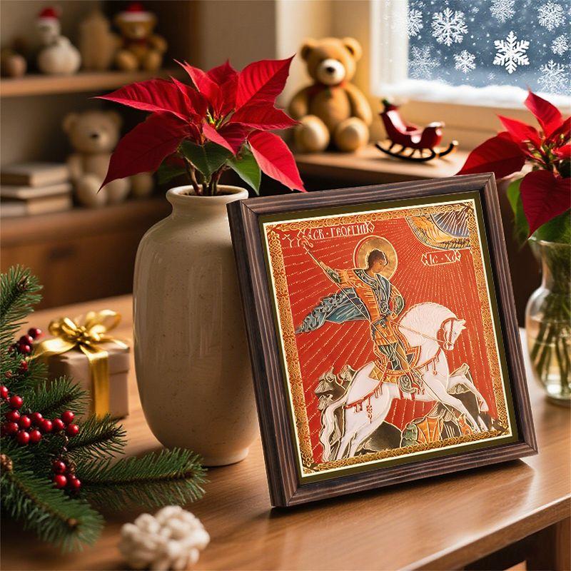 Pintura decorativa de iconos ortodoxos, Icono consagrado "San. Jorge el Victorioso a caballo",Pintura con marco,Arte Cristiano para Pared,20cm*20cm,regalo