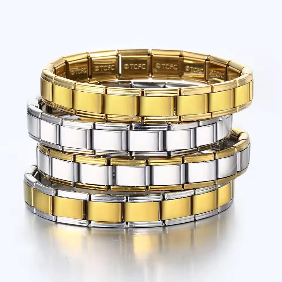 9mm Wide Simple Style Fashion Stainless Steel Bangle Elastic Link Chain High Quality Factory DIY Jewelry Italian Charm Bracelet