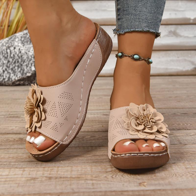 Large Platform Cutout Slipper Women's Floral Wedge Beach Sandal