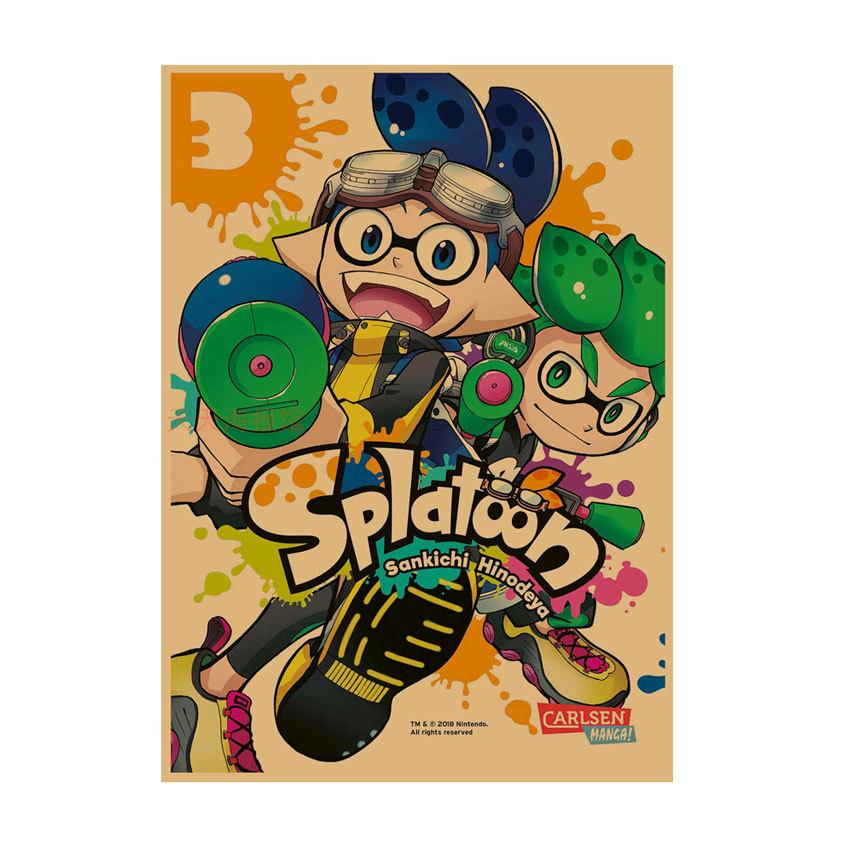 Splatoon Warriors Anime Poster - Retro Kraft Paper Wall Art for Game Rooms & Cafes