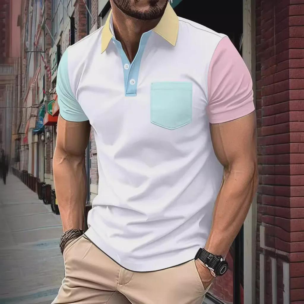 2024 Herren Sommer Poloshirt mit Kontrasttasche - Modischer Kurzarm-Style