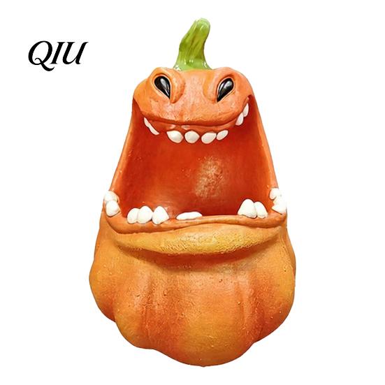 Pumpkin Key Tray Big Mouth Storage Box, Halloween Figurine Resin Jewelry Tray, Theme Decor Trinket Keys Candy Holder for Home Office Desk Desktop