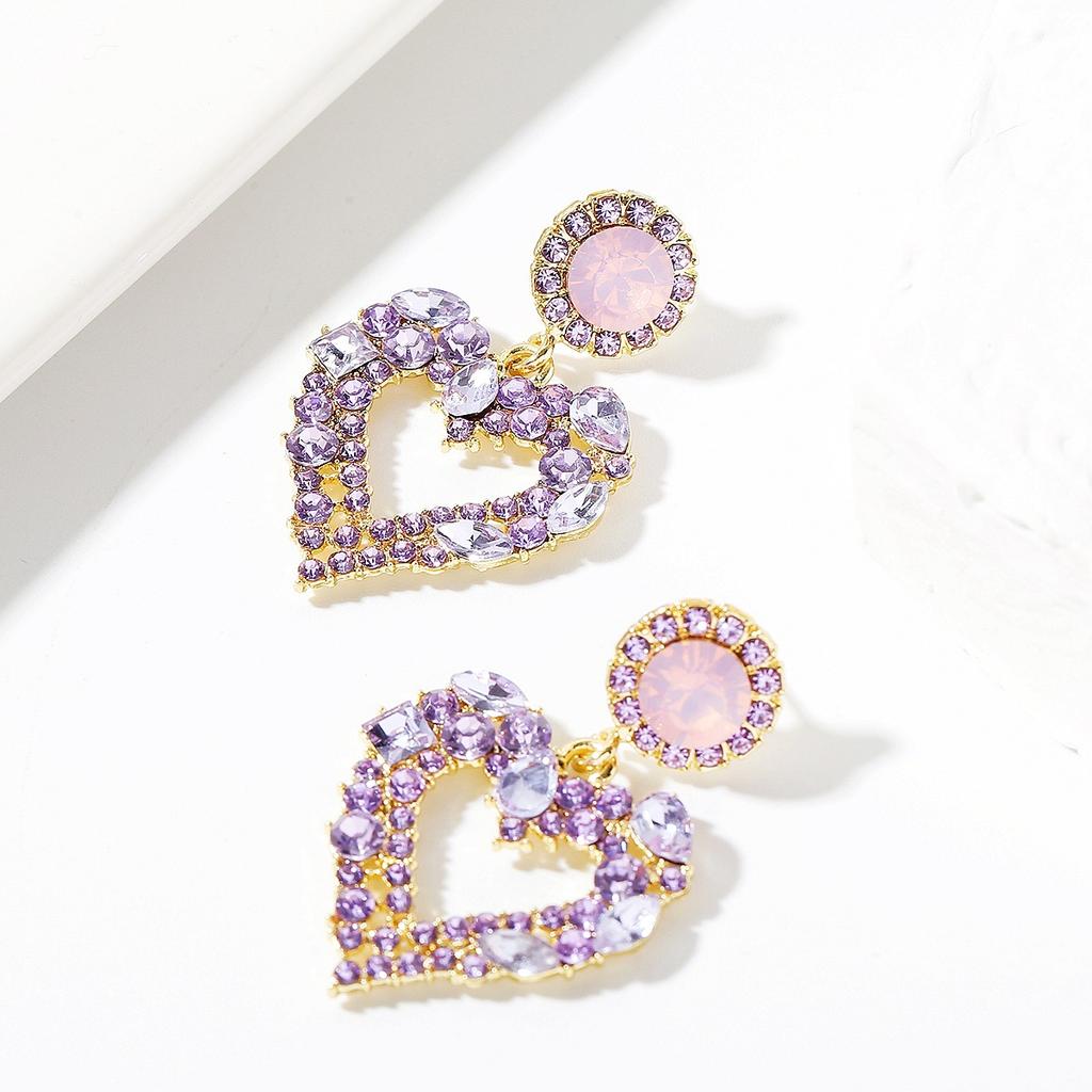 Purple Zirconia Love Earrings Female Senior Sense Earrings Exaggerated Atmosphere Earrings Crystal Earrings Trendy Earrings 2026 Everyday Jewelry