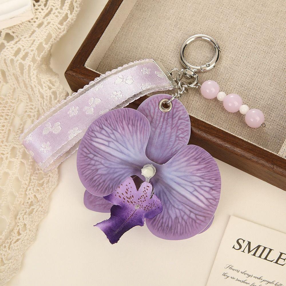 Fashion Cartoon Flower Keychain Beads Wristband Butterfly Orchid Pendant Cute Kawaii Floral Key Chain Gift