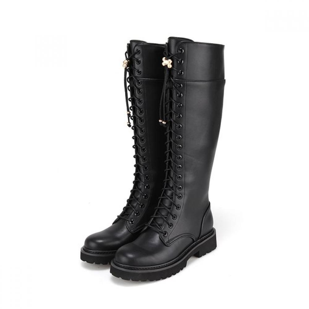 Barbara Leather Lace Up Long Boots 4cm Bbh851bk 250mm