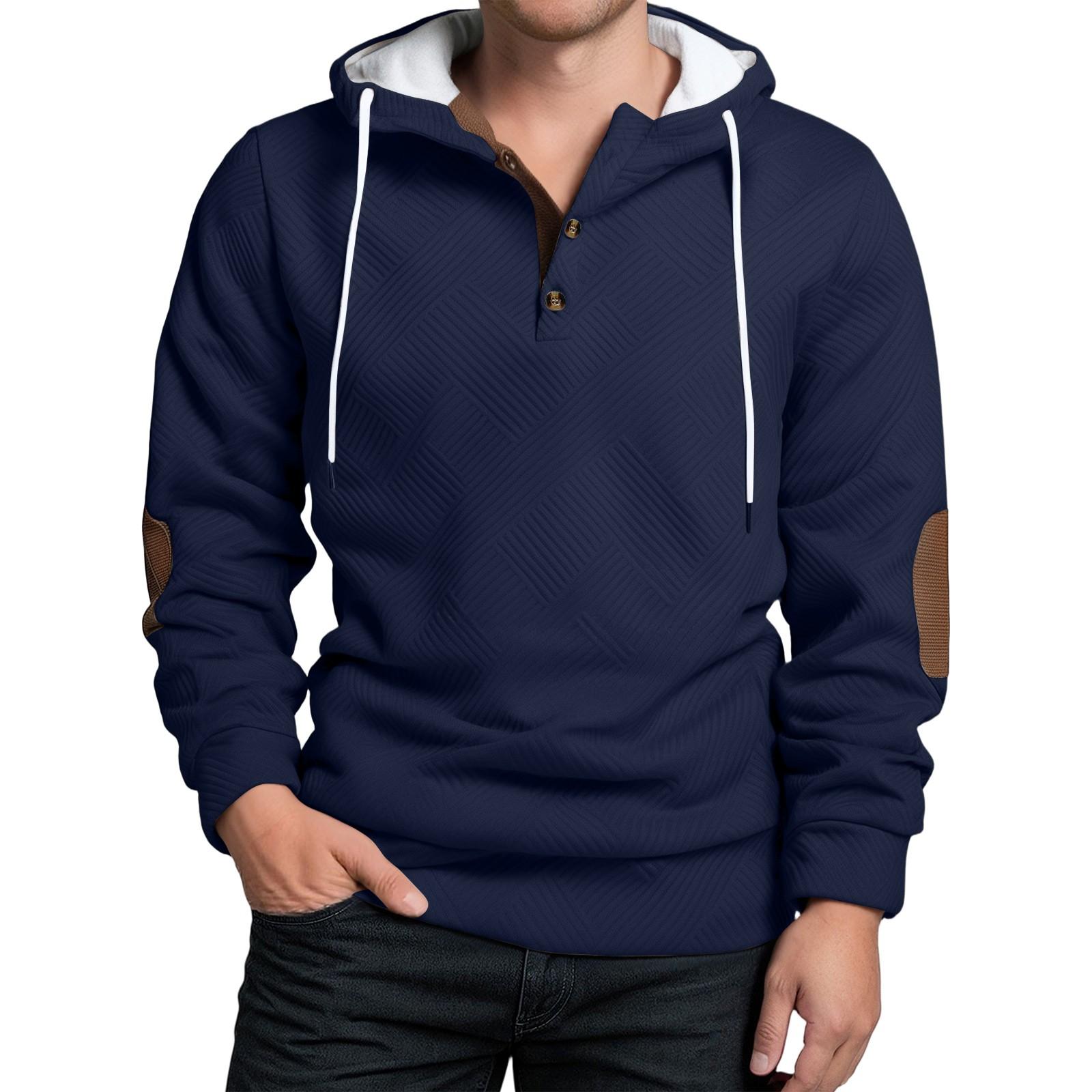 

Men s Casual High-Neck Hooded Button-Up Long-Sleeved Sweatshirt XXL тёмно-синий