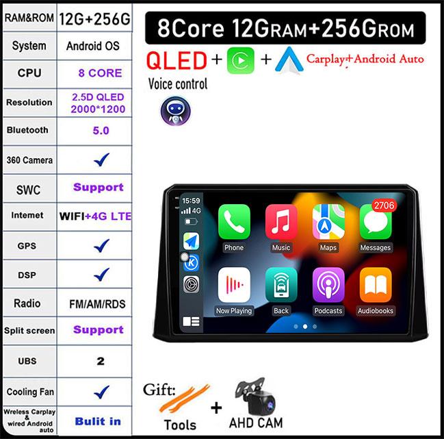 For Toyota Corolla 2019-2020 Auto GPS Navigation Android 14 WiFi lPS/QLED Screen RDS Stereo Radio CarMultimedia Player 4GLTE