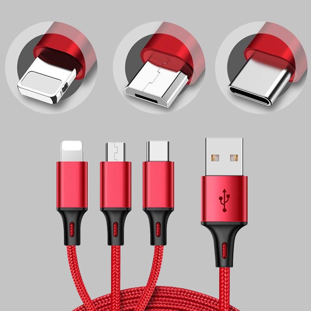 Câble De Charge USB 3 En 1 – 1,2 M, Charge Rapide, Universel, Silicone Souple, Neuf