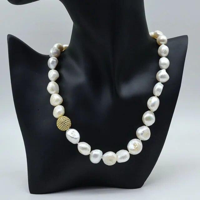 

Аутентичное жемчужное ожерелье в стиле барокко, нерегулярный натуральный пресноводный жемчуг, женское ожерелье с крупными частицами и бриллиантами 45cm золотой