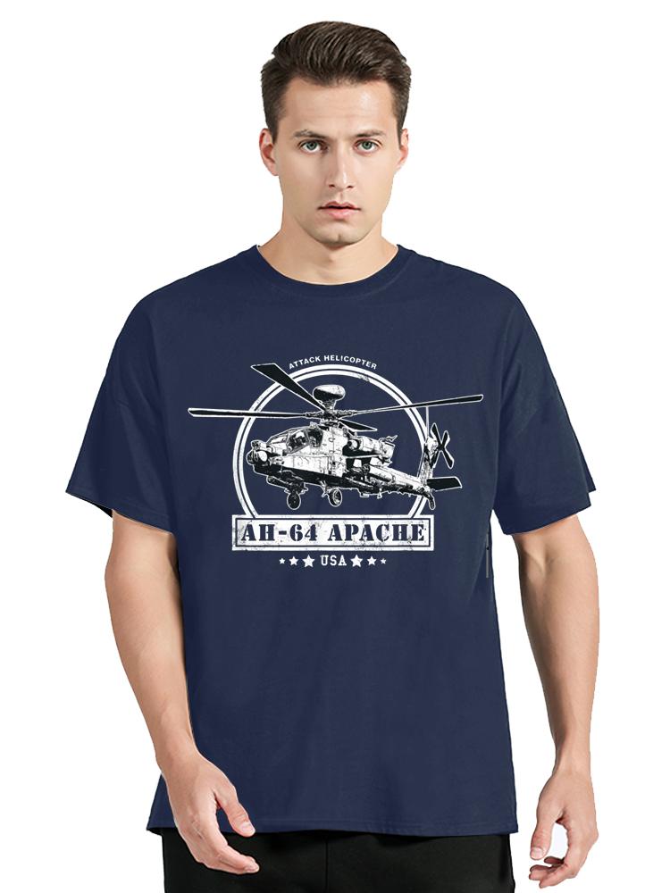 American AH64 Apache Attack Helicopter Cotton Tops Tees Fashion Fitness Tshirt Oversized Unisex Streetwear Tshirt Men Clothing S