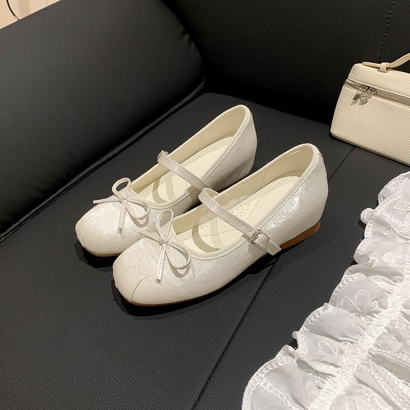 Inner heightening bow Mary Jane shoes new temperament round head word with light mouth thick heel versatile silver single shoes women