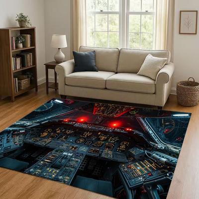 New Spacecraft Aircraft Cockpit Dashboard Living Room Non-Slip Area Rug Carpet for Bedroom Kids Playroom Sofa,Home Decor Doormat