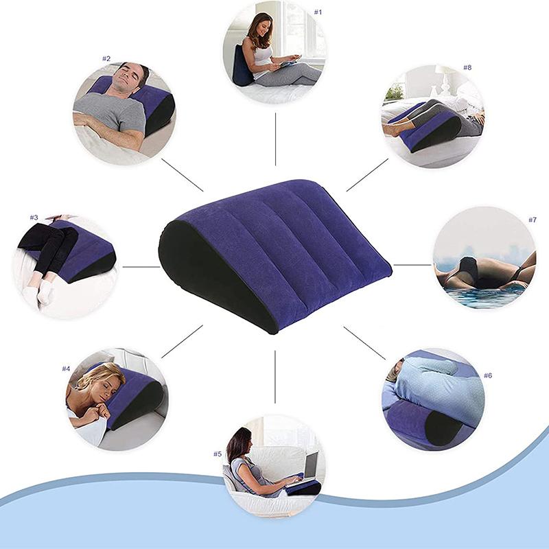 Inflatable PVC Flocking Pillow Wedge Love Pillow Triangle Foldable Master Cushion Labor-saving Sitting Camping Pillow Furniture