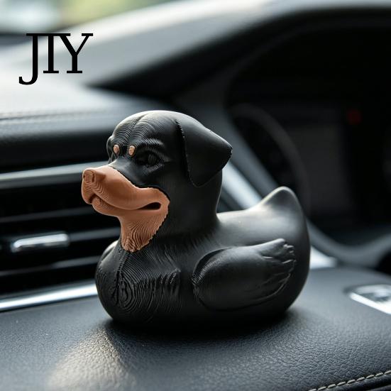 Animal Decorative Piece 3D Printed Rottweiler Dog Duck Figurine, Funny Unique Sculpture Ornament, Desktop Entry Car Ornament Creative Decoration
