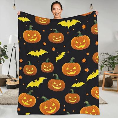 Warme Weiche Decken Horror Halloween Kürbis Fledermaus Und Geist Überwurfdecke Süßes oder Saures Flanel Tagesdecke Für Sofa Bettdecke