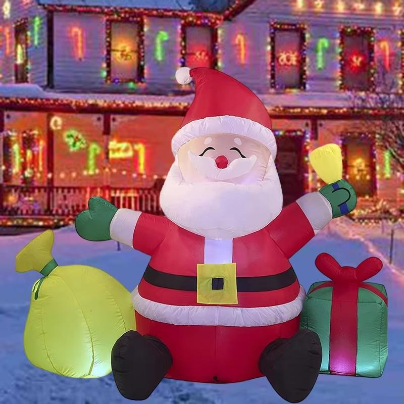 Sitting Santa Claus with Gift Christmas Decoration Inflatable Toys LED Lights Inflated Model Toy Outdoors Xmas Festival Party