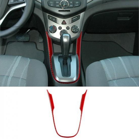 Red Carbon Fiber Interior Transmission Surround Cover Trim For Chevrolet Sonic