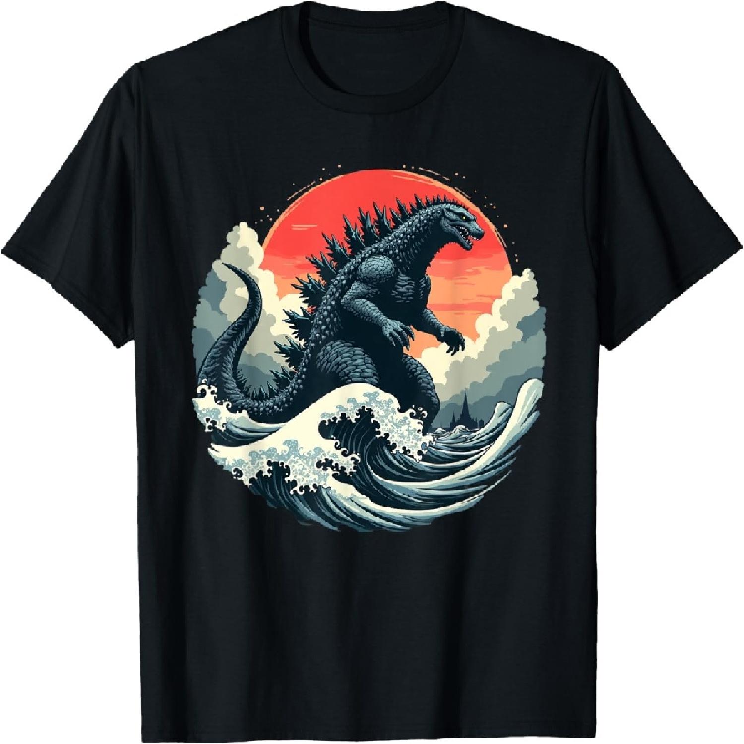 Vintage Japanese Kaiju Monster The Great Wave Off Kanagawa T-Shirt XXXXXL разноцветный
