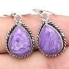 Cheroite Gemstone Handmade Gift For Her Silver Jewelry Earrings 1.5"