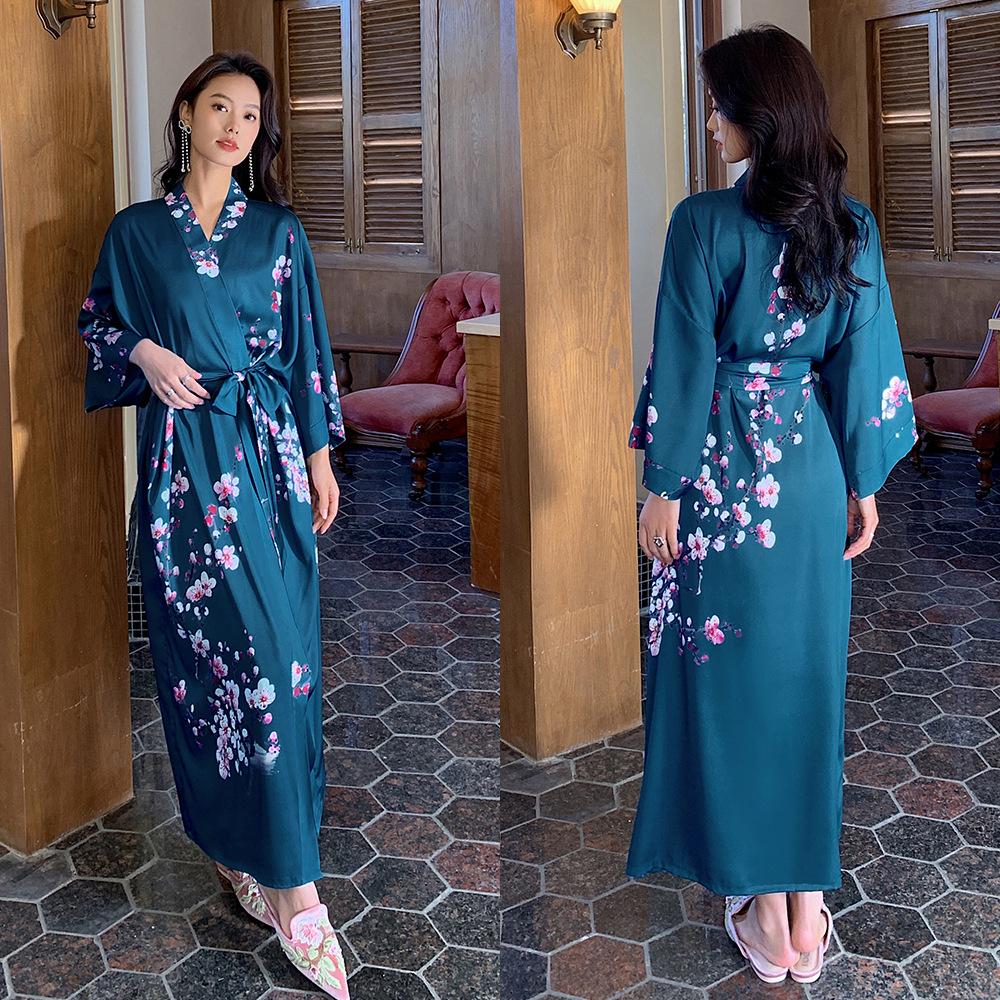 Yao Ting Women's Plus Size Satin Chiffon Pajamas - Summer Ice Silk Luxury Sleepwear & Bathrobe Set